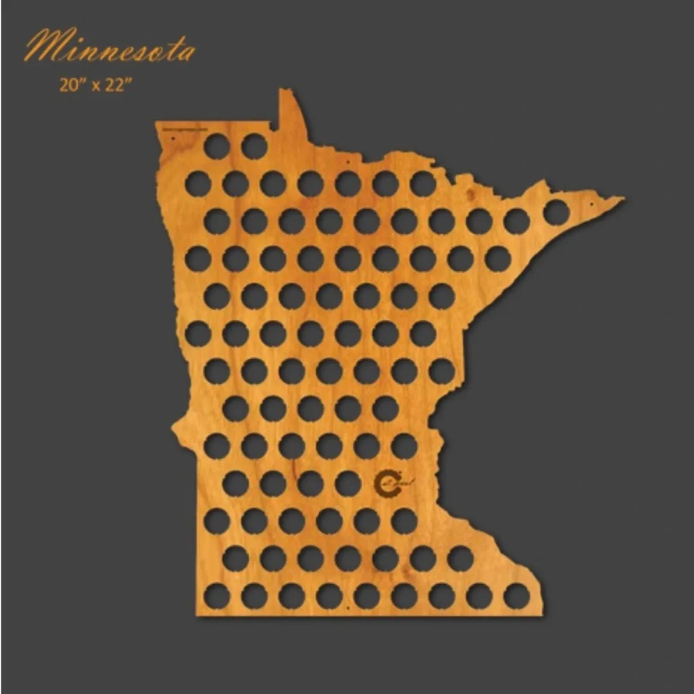 Wooden Minnesota State Beer Bottle Cap Map